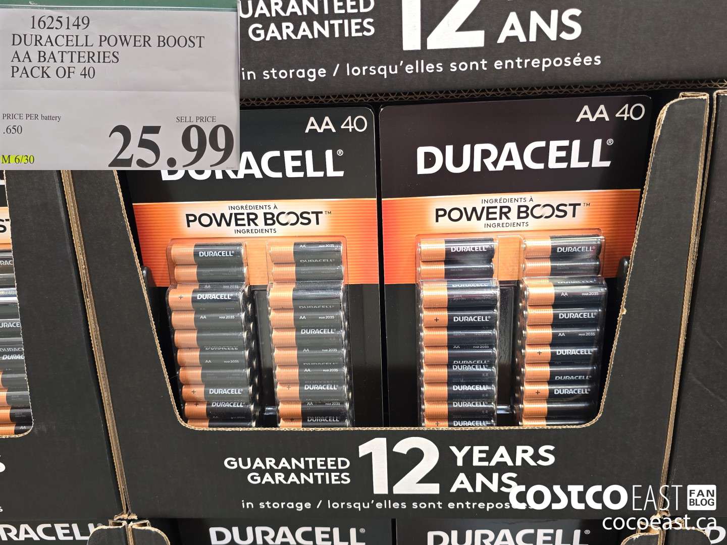 1625149 DURACELL POWER BOOST AA BATTERIES PACK OF 40 $25.99