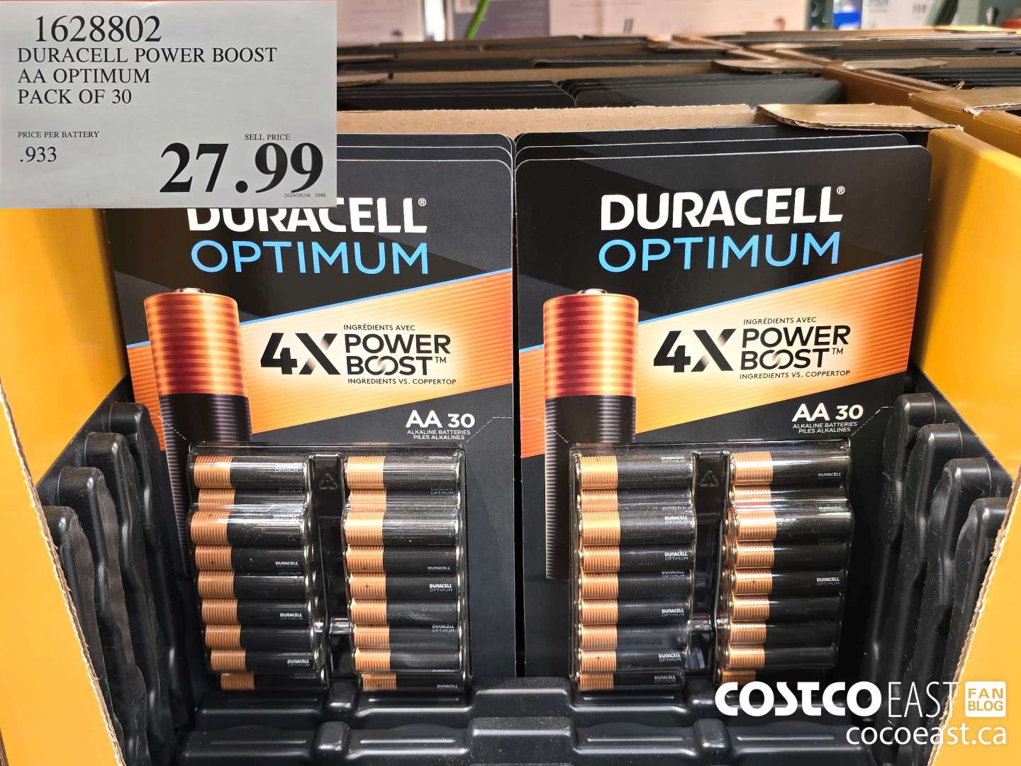 1628802 DURACELL POWER BOOST AA OPTIMUM PACK OF 30 $27.99