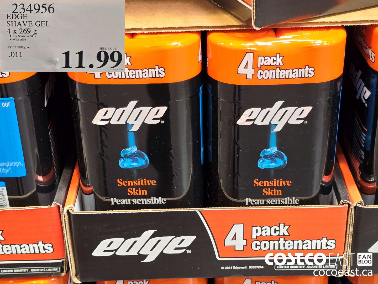 234956 EDGE SHAVE GEL 4 X 269 G $11.99