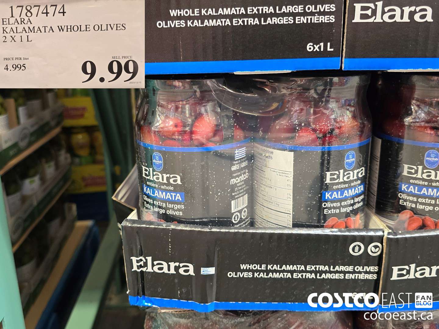 1787474 ELARA KALAMATA WHOLE OLIVES 2 X 1 L $9.99