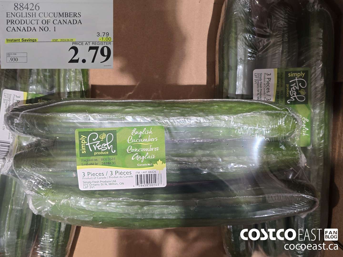 88426 ENGLISH CUCUMBERS PRODUCT OF CANADA CANADA NO. 1 ($1.00 INSTANT SAVINGS EXPIRES ON 2024-06-09) $2.79