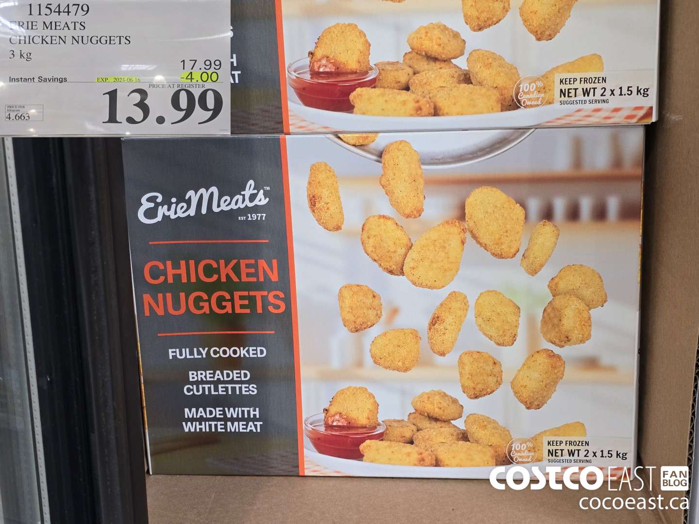 1154479 ERIE MEATS CHICKEN NUGGETS 3 kg ($4.00 INSTANT SAVINGS EXPIRES ON 2024-06-16) $13.99