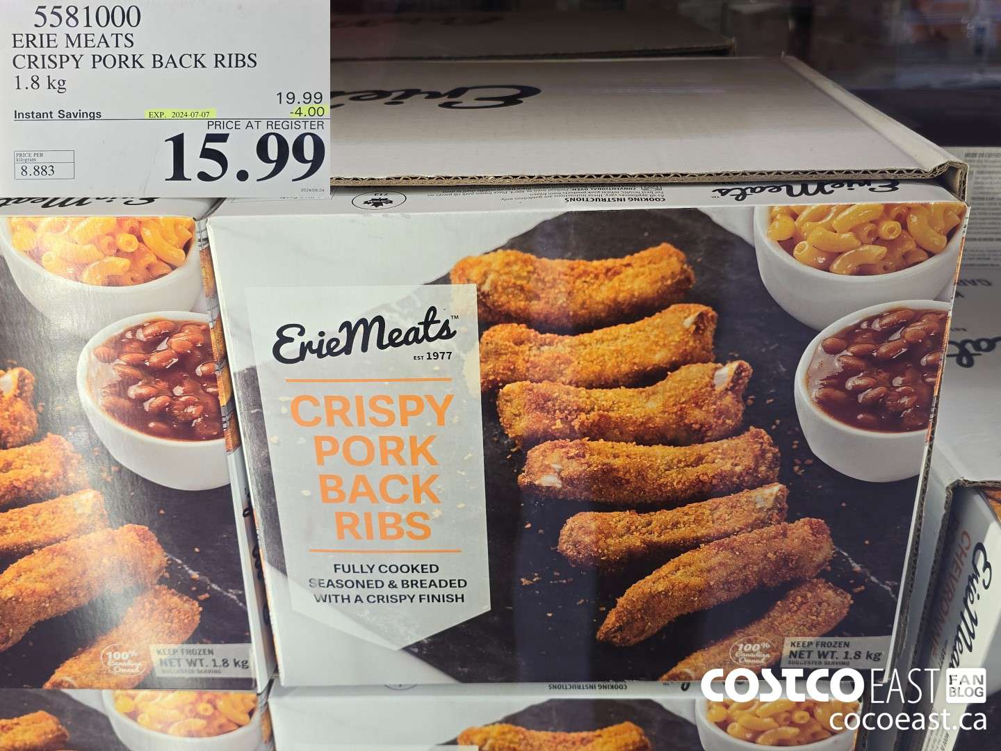 5581000 ERIE MEATS CRISPY PORK BACK RIBS 1.8 kg ($4.00 INSTANT SAVINGS EXPIRES ON 2024-07-07) $15.99