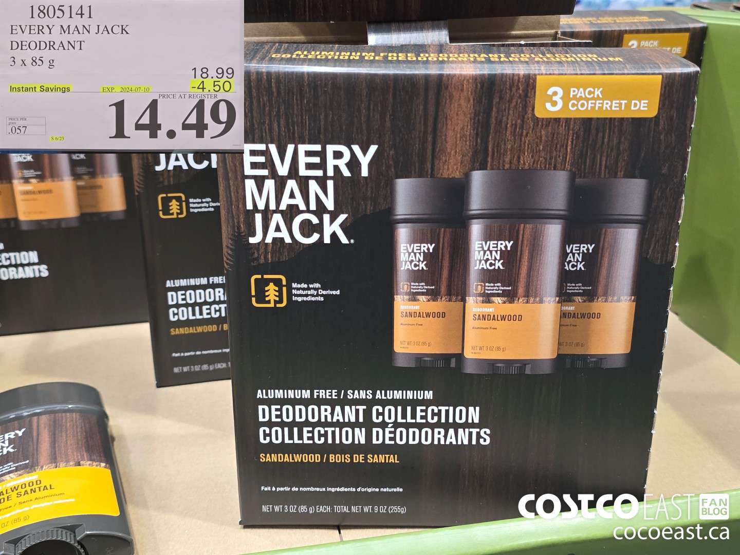 1805141 EVERY MAN JACK DEODRANT 3 x 85 g ($4.50 INSTANT SAVINGS EXPIRES ON 2024-07-10) $14.49