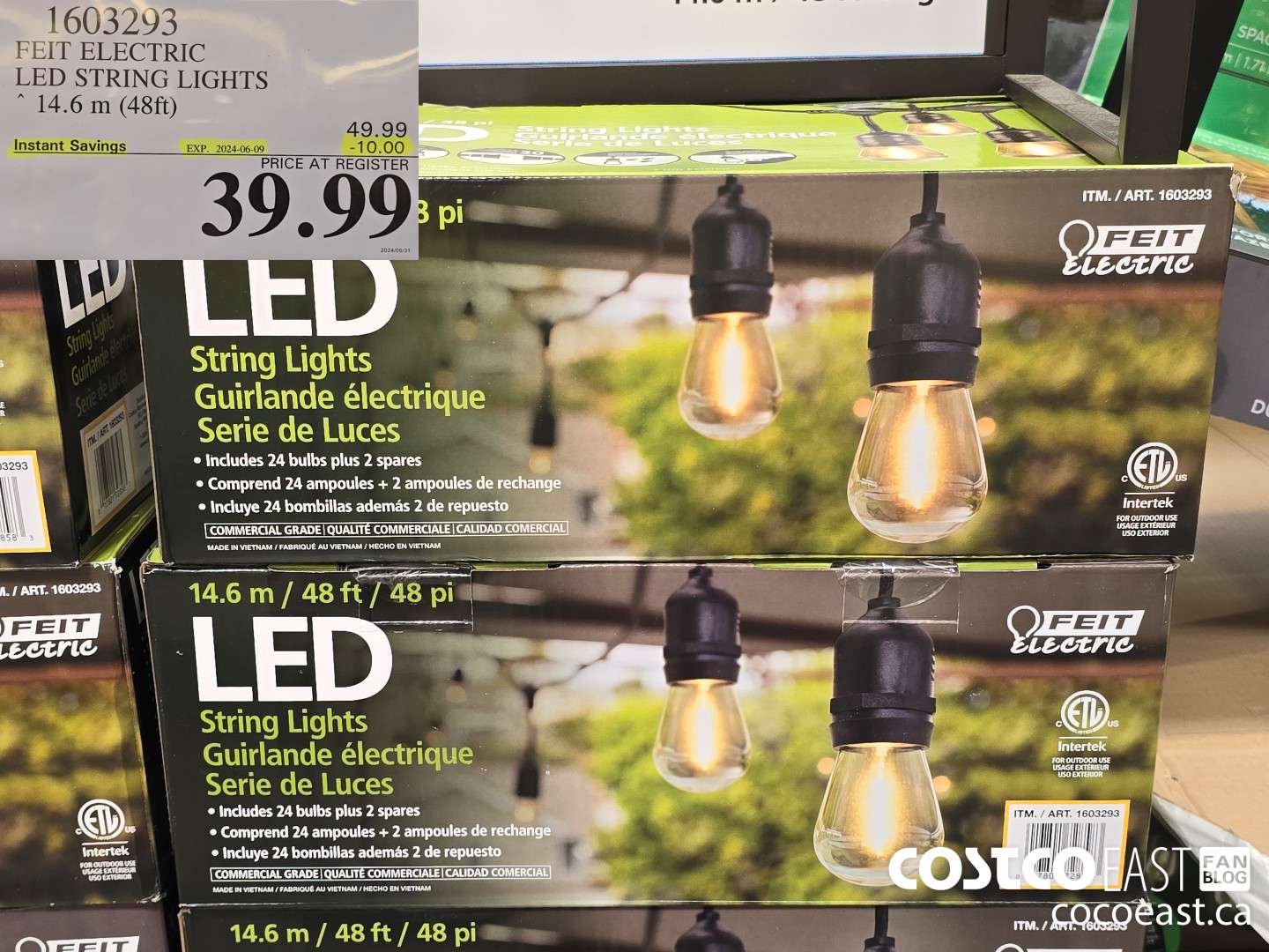 1603293 FEIT ELECTRIC LED STRING LIGHTS “14.6 m (48ft) ($10.00 INSTANT SAVINGS EXPIRES ON 2024-06-09) $39.99