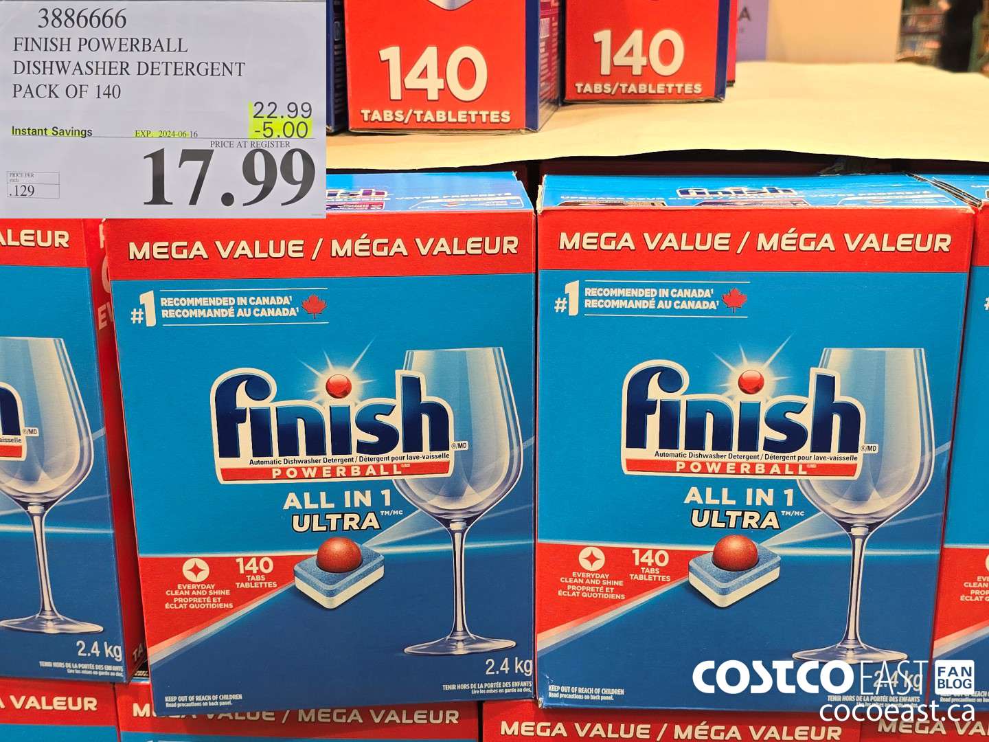 3886666 FINISH POWERBALL DISHWASHER DETERGENT PACK OF 140 ($5.00 INSTANT SAVINGS EXPIRES ON 2024-06-16) $17.99