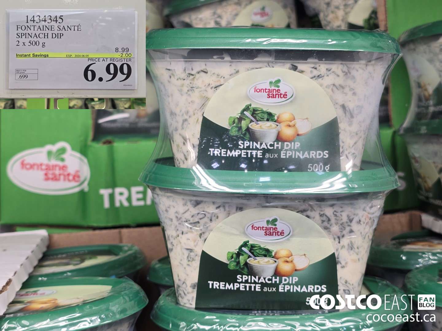 1434345 FONTAINE SANTE SPINACH DIP 2 x 500 g ($2.00 INSTANT SAVINGS EXPIRES ON 2024-06-05) $6.99