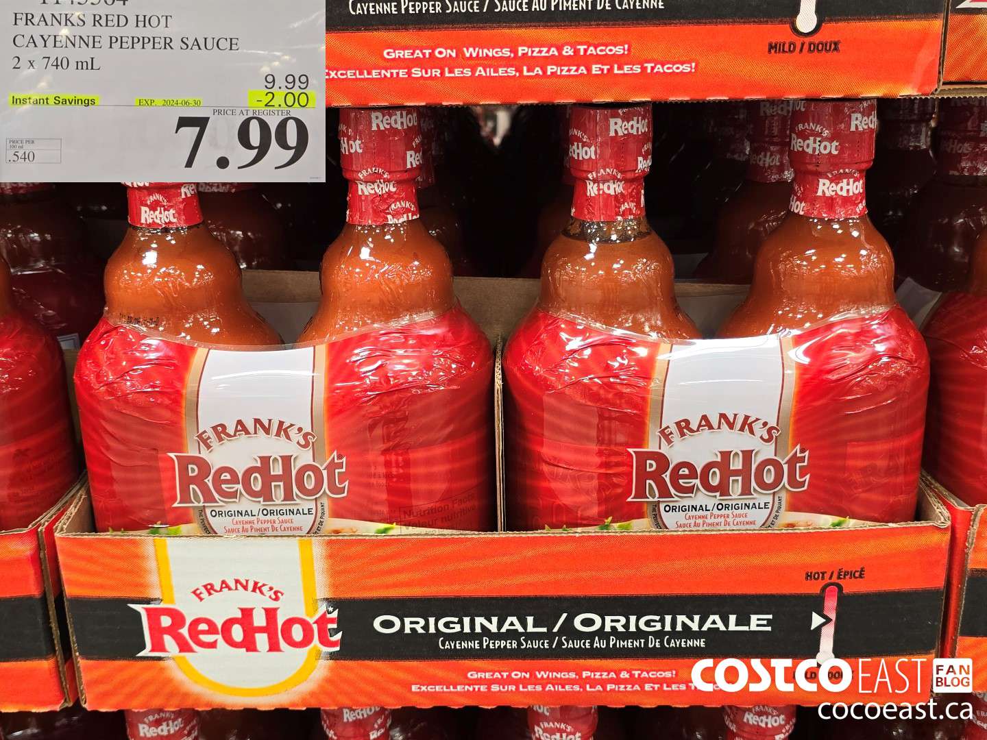 1145564 FRANKS RED HOT CAYENNE PEPPER SAUCE 2 X 740 ML ($2.00 INSTANT SAVINGS EXPIRES ON 2024-06-30) $7.99
