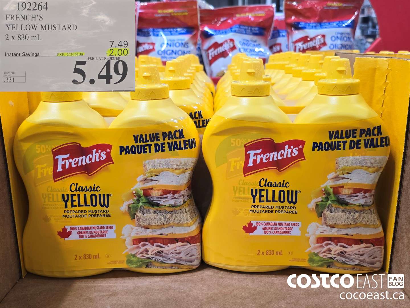 192264 FRENCH'S YELLOW MUSTARD 2 X 830 ML ($2.00 INSTANT SAVINGS EXPIRES ON 2024-06-30) $5.49