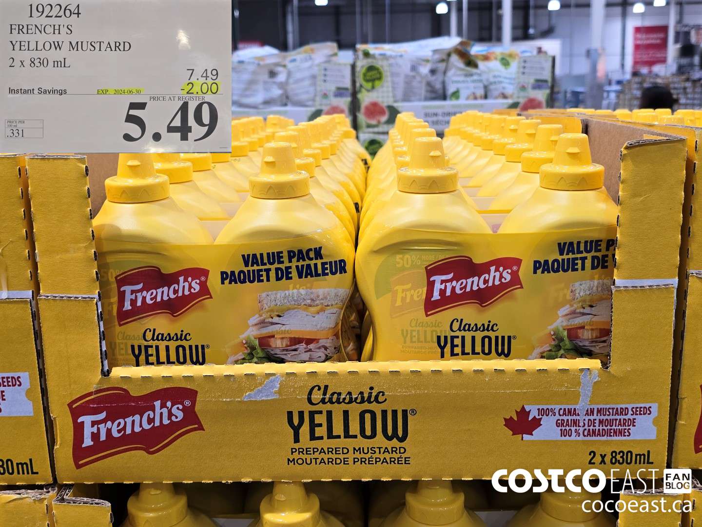 192264 FRENCH'S YELLOW MUSTARD 2 X 830 ML ($2.00 INSTANT SAVINGS EXPIRES ON 2024-06-30) $5.49