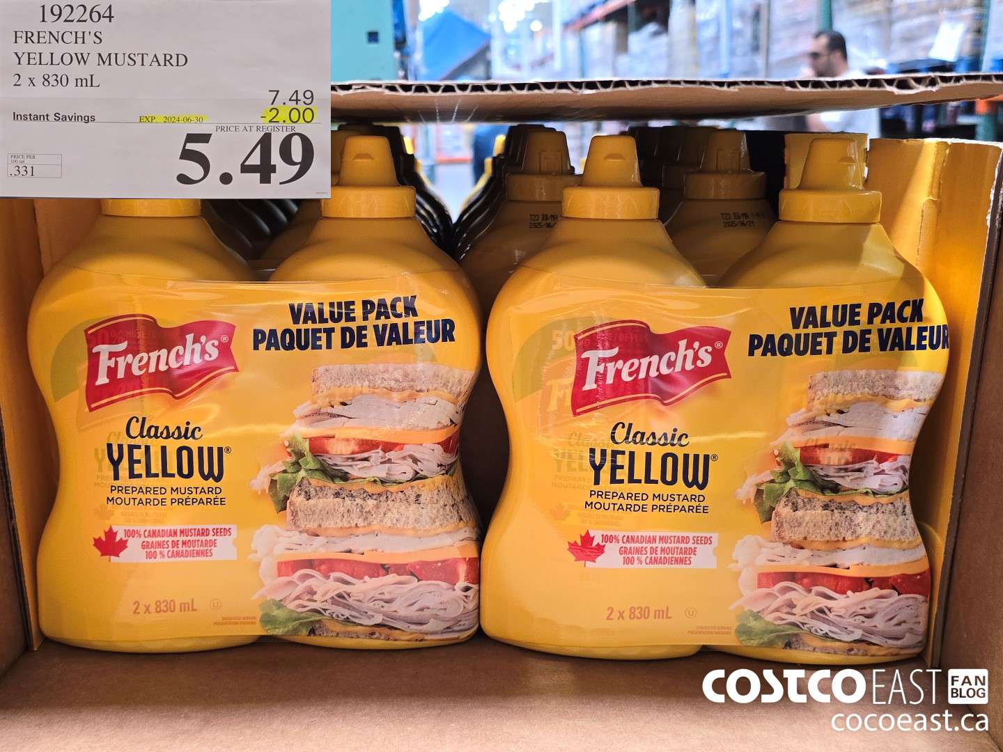 192264 FRENCH'S YELLOW MUSTARD 2 X 830 ML ($2.00 INSTANT SAVINGS EXPIRES ON 2024-06-30) $5.49