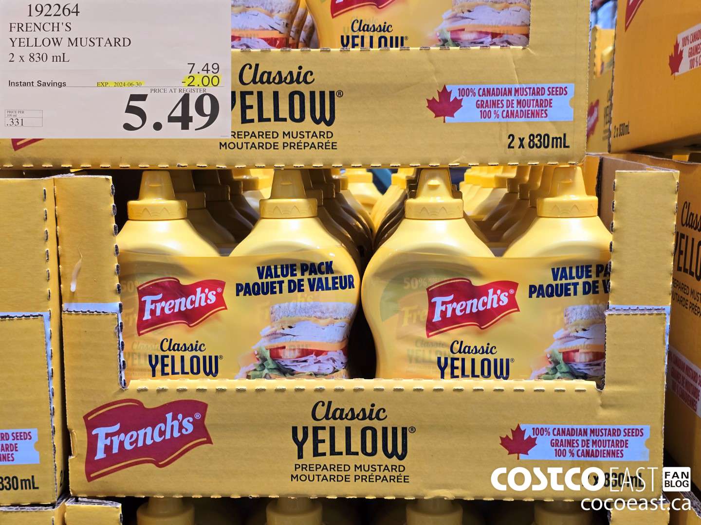 192264 FRENCH'S YELLOW MUSTARD 2 X 830 ML ($2.00 INSTANT SAVINGS EXPIRES ON 2024-06-30) $5.49