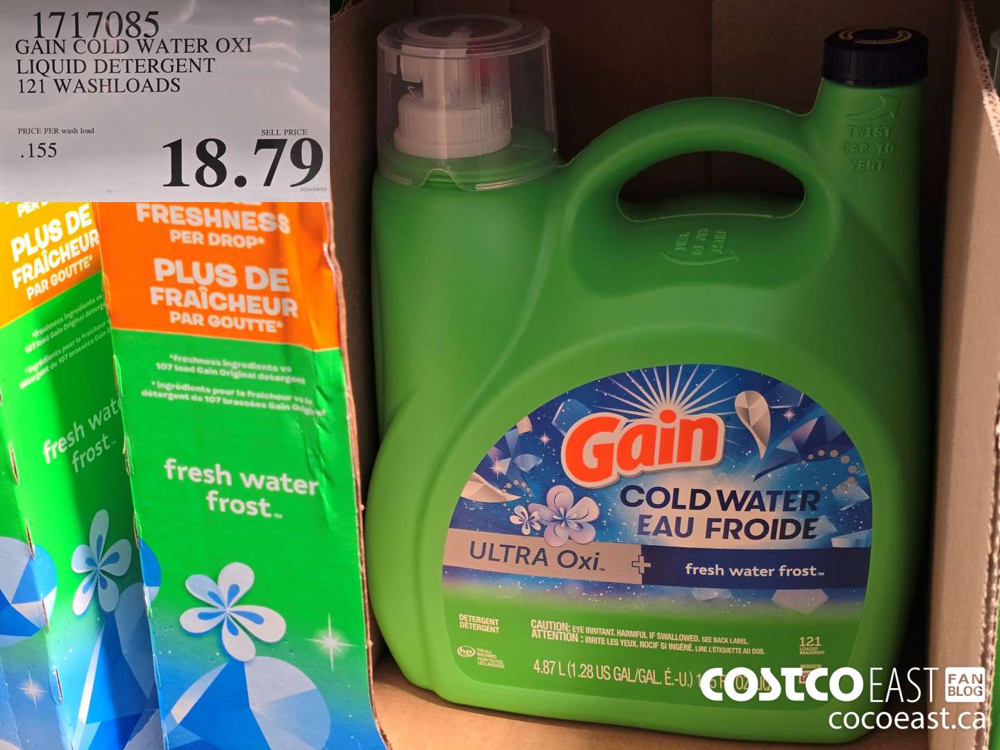 1717085 GAIN COLD WATER OXI LIQUID DETERGENT 121 wash loads $18.79