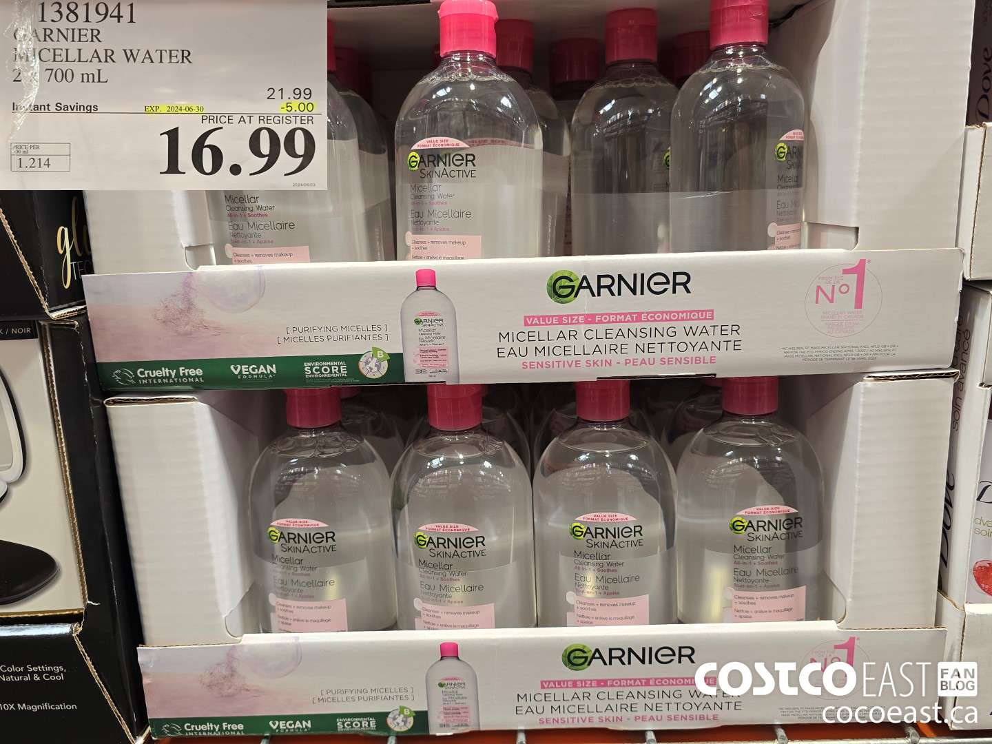 1381941 GARNIER MICELLAR WATER 2 X 700 mL ($5.00 INSTANT SAVINGS EXPIRES ON 2024-06-30) $16.99