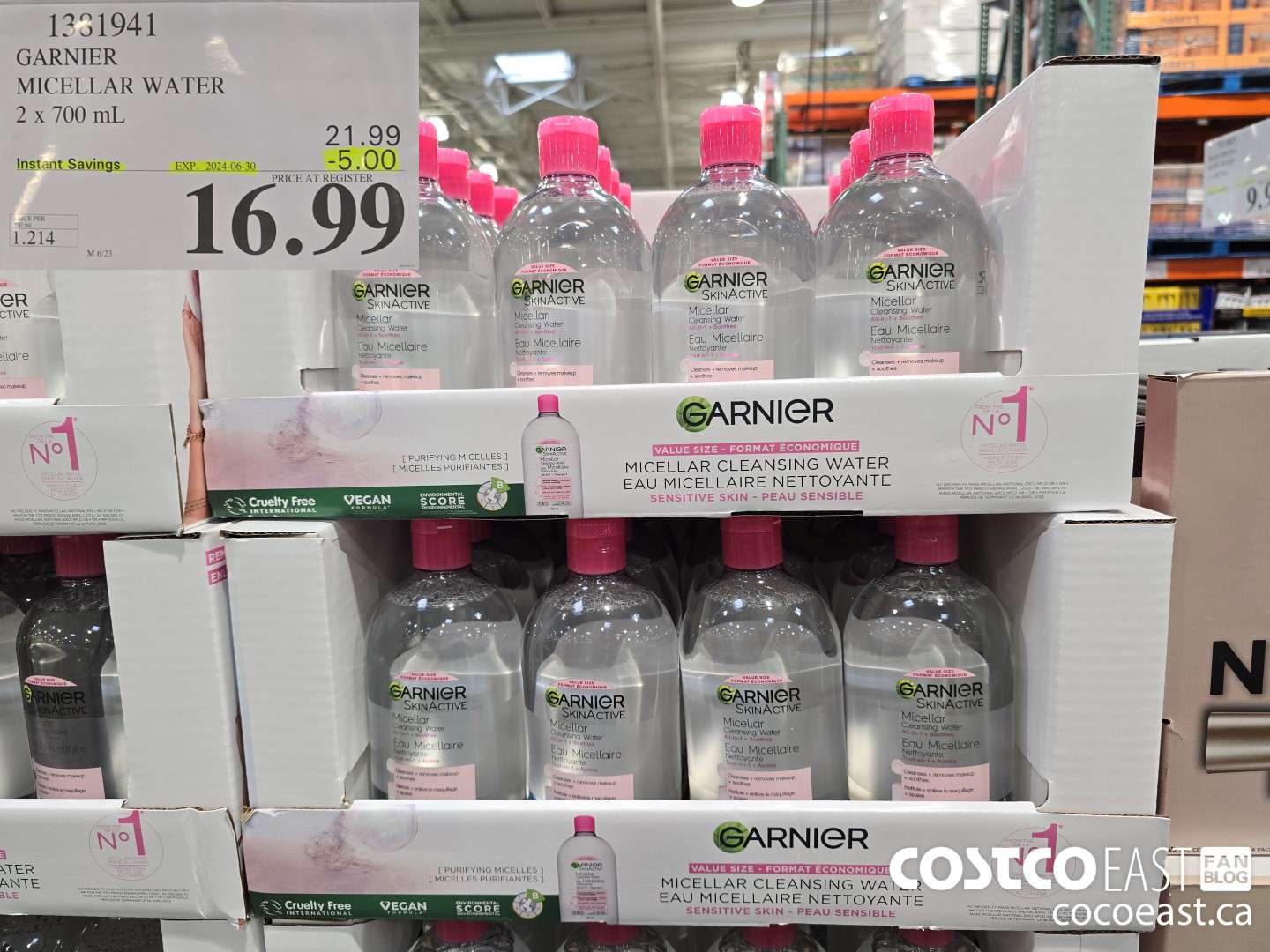 1381941 GARNIER MICELLAR WATER 2 X 700 mL ($5.00 INSTANT SAVINGS EXPIRES ON 2024-06-30) $16.99