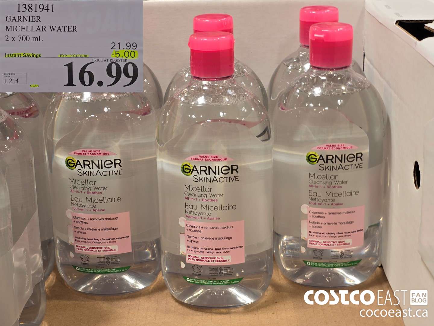1381941 GARNIER MICELLAR WATER 2 X 700 mL ($5.00 INSTANT SAVINGS EXPIRES ON 2024-06-30) $16.99