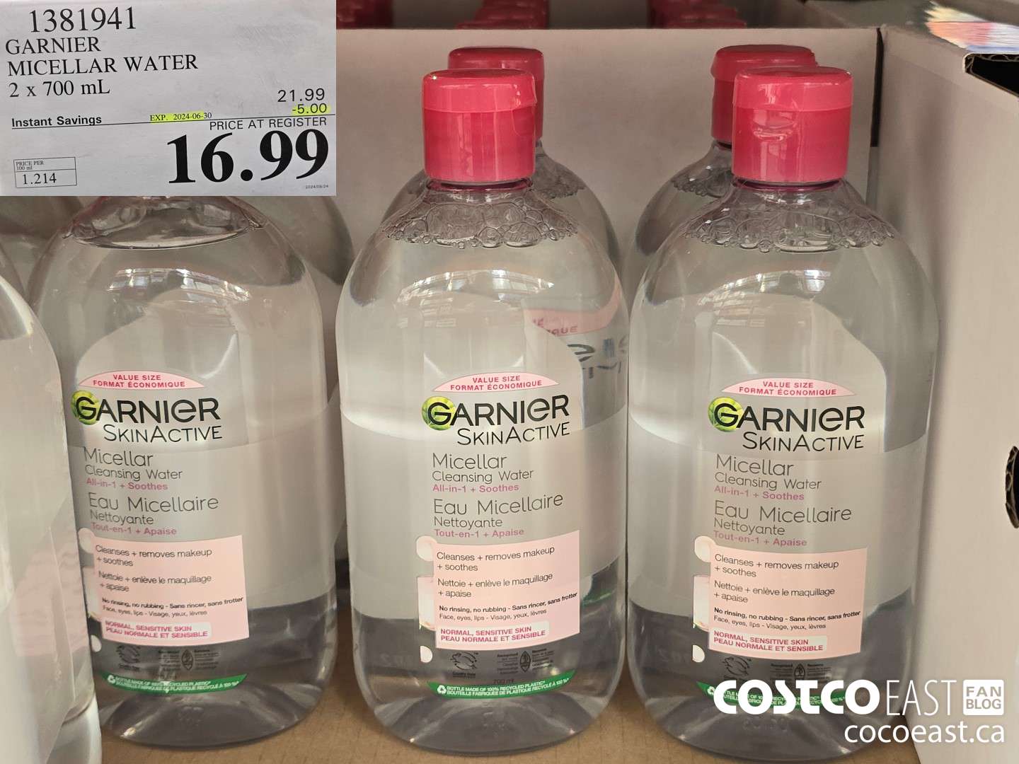 1381941 GARNIER MICELLAR WATER 2 X 700 mL ($5.00 INSTANT SAVINGS EXPIRES ON 2024-06-30) $16.99