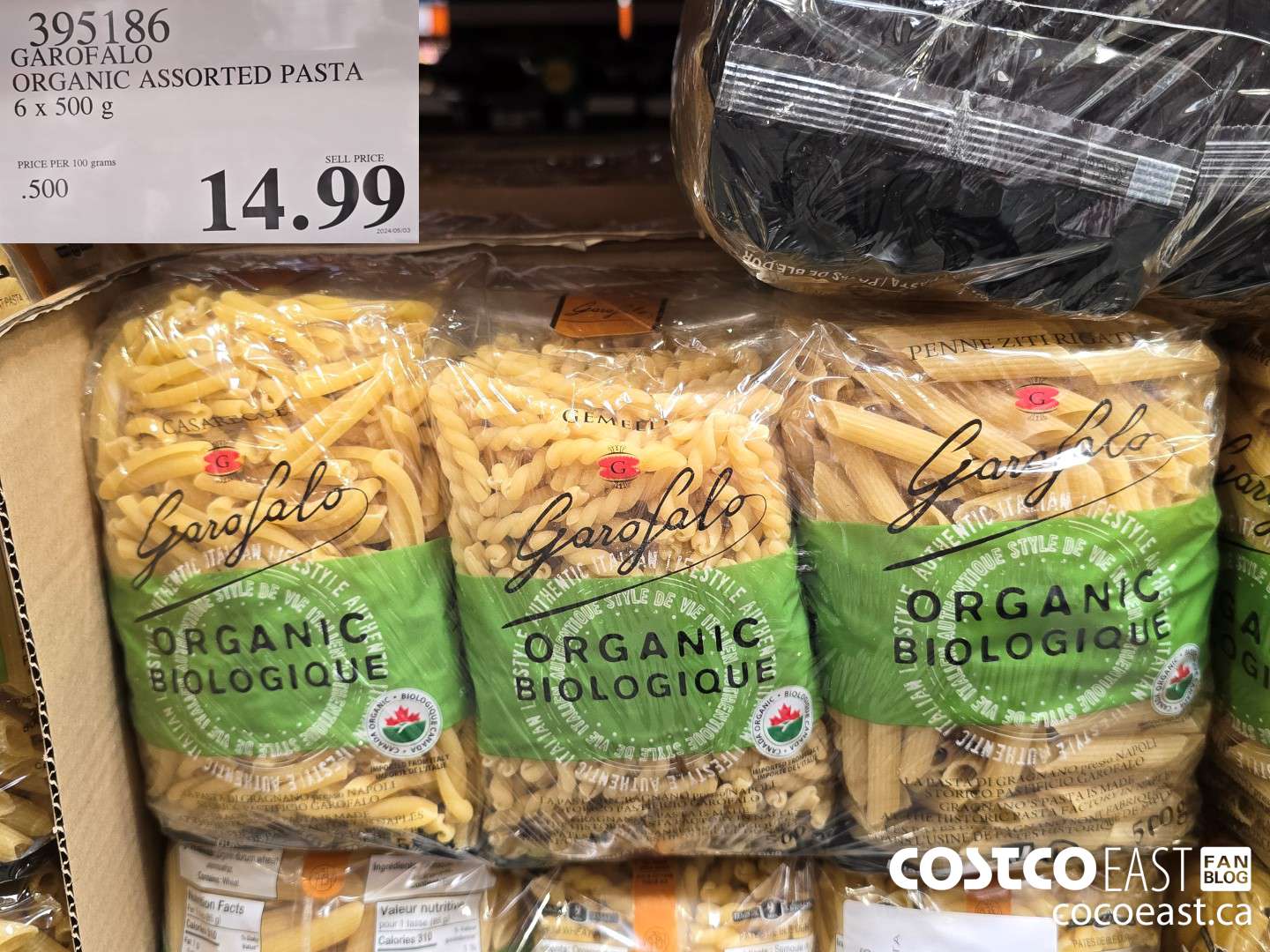 395186 GAROFALO ORGANIC ASSORTED PASTA 6 X 500 G $14.99