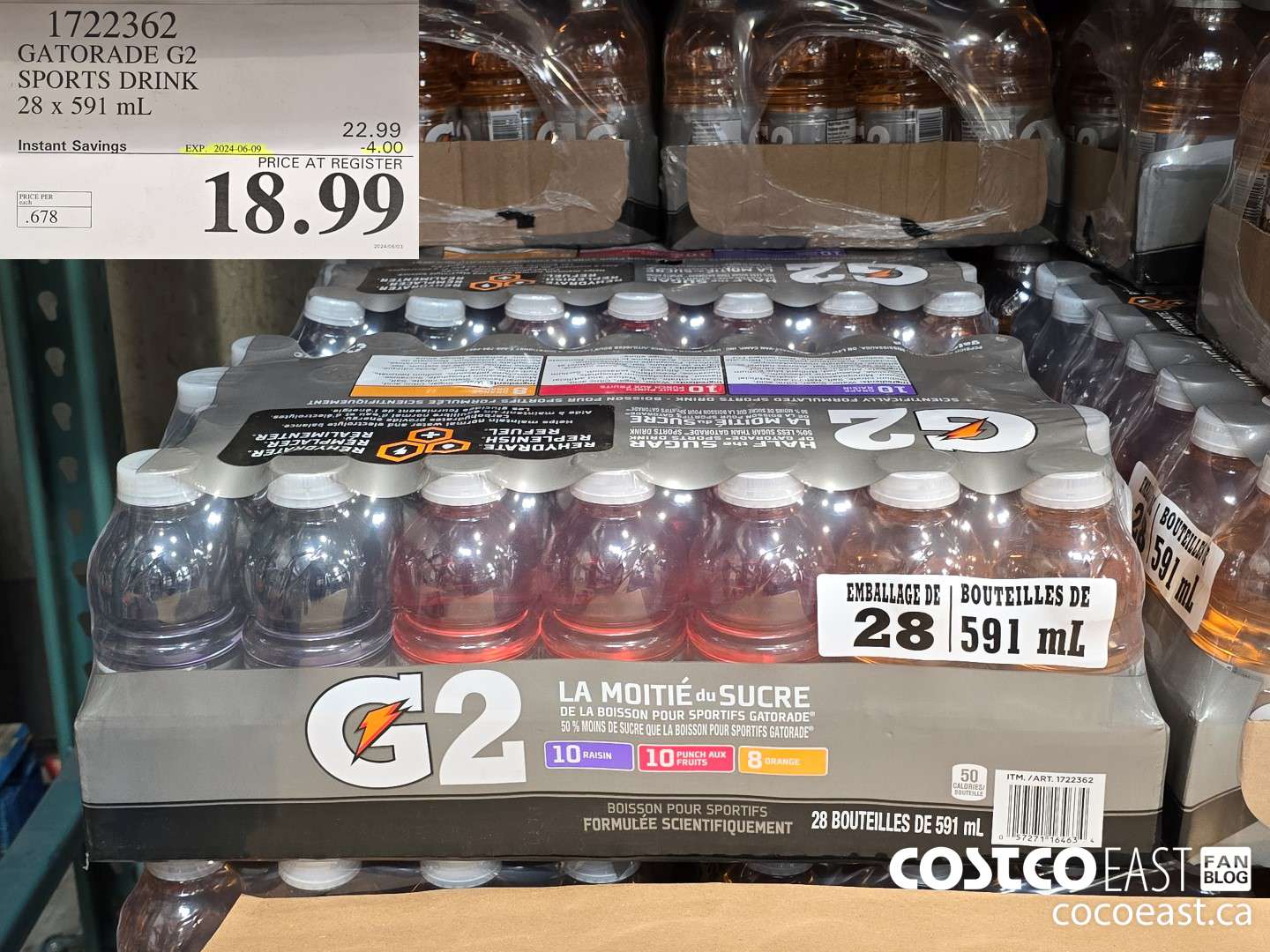 1722362 GATORADE G2 SPORTS DRINK 28 x 591 mL ($4.00 INSTANT SAVINGS EXPIRES ON 2024-06-09) $18.69