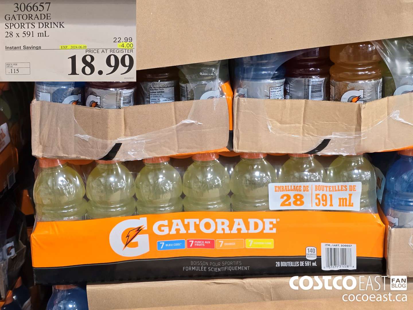 306657 GATORADE SPORTS DRINK 28 x 591 mL ($4.00 INSTANT SAVINGS EXPIRES ON 2024-06-09) $18.69