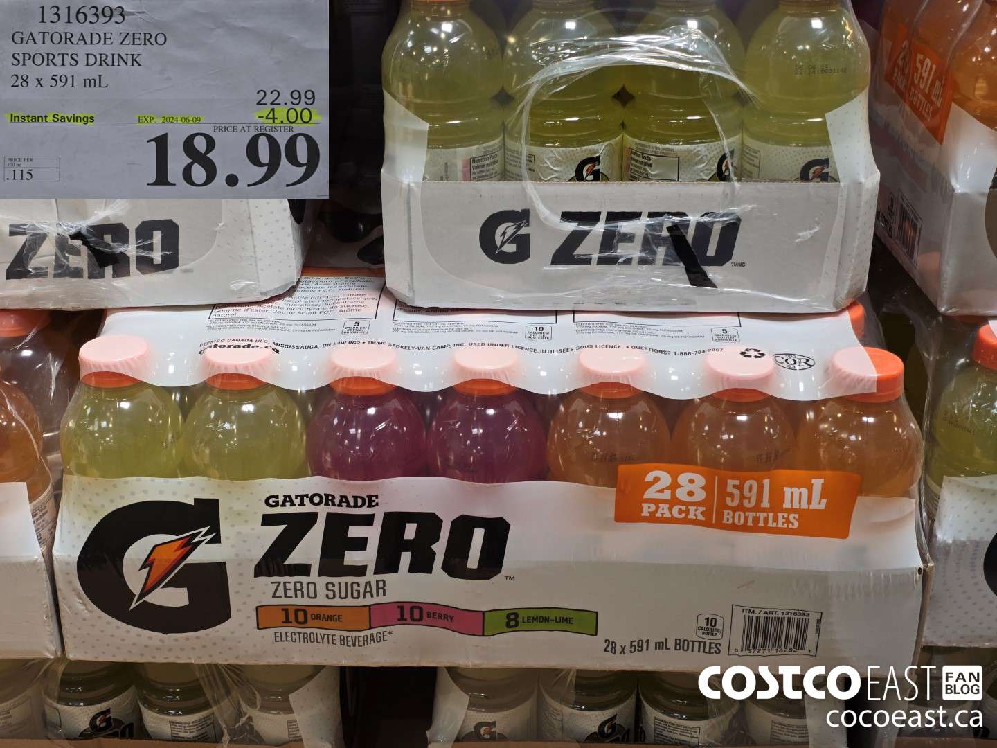 1316393 GATORADE ZERO SPORTS DRINK 28 x 591 ml ($4.00 INSTANT SAVINGS EXPIRES ON 2024-06-09) $18.99