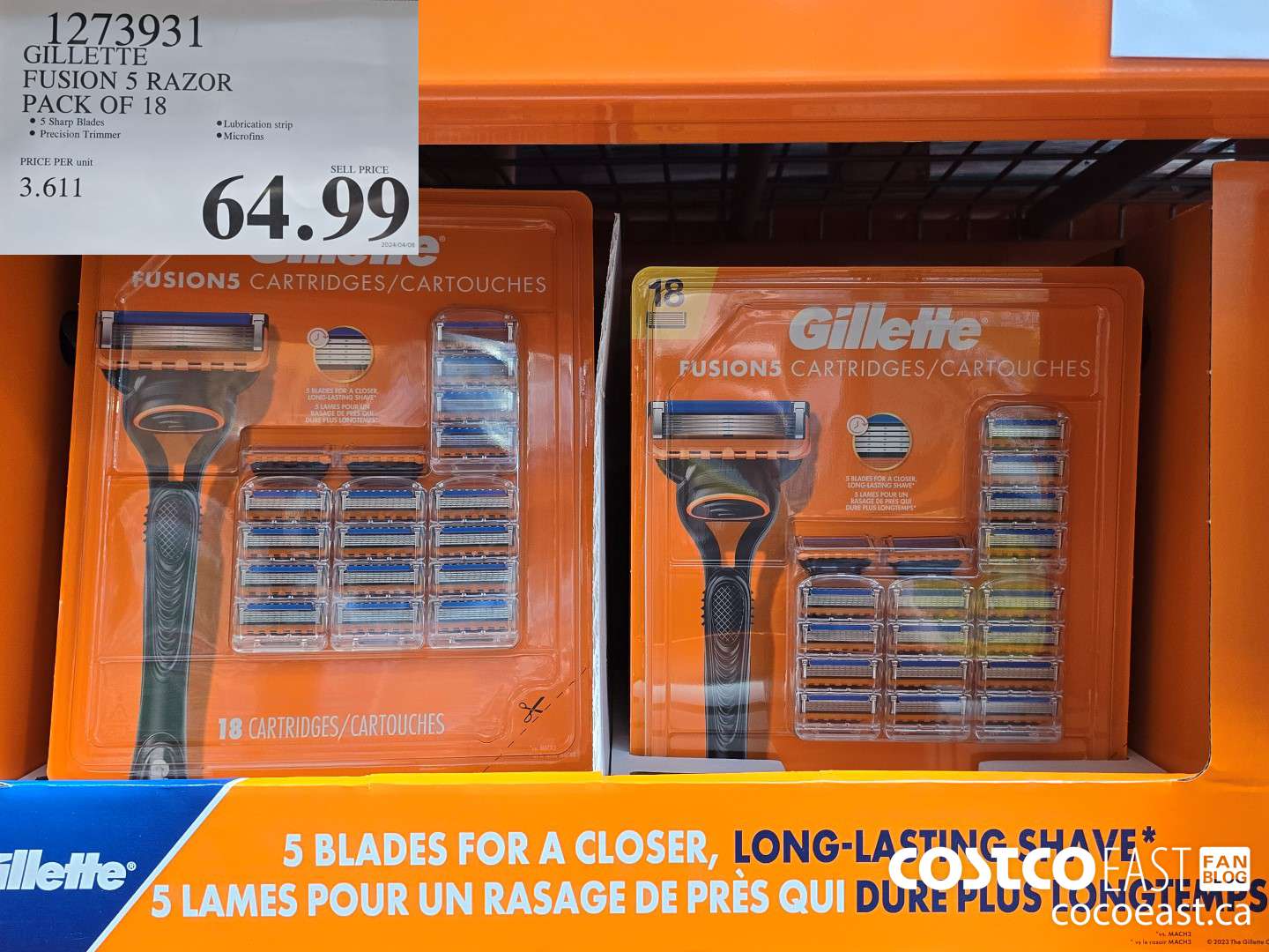 1273931 GILLETTE FUSION 5 CARTRIDGES PACK OF 18 $64.99