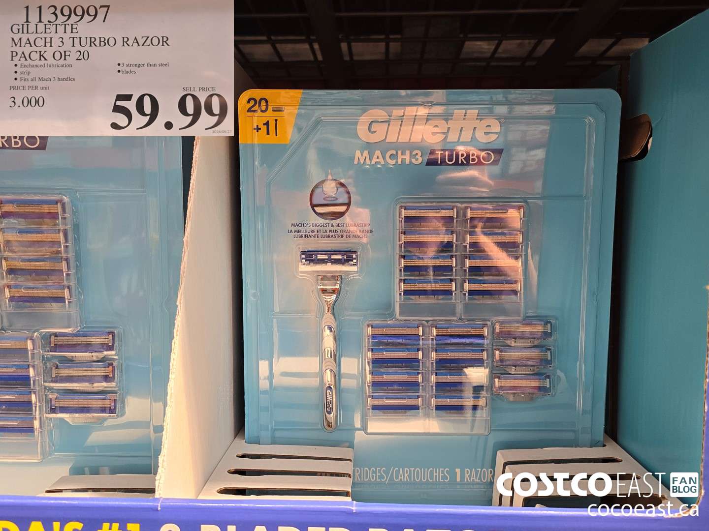 1139997 GILLETTE MACH 3 TURBO RAZOR PACK OF 20 $59.99