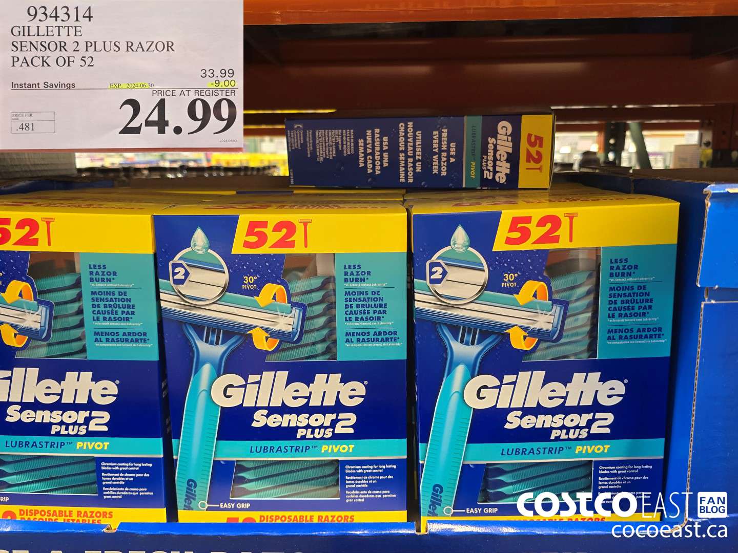 934314 GILLETTE SENSOR 2 PLUS RAZOR PACK OF 52 ($9.00 INSTANT SAVINGS EXPIRES ON 2024-06-30) $24.99