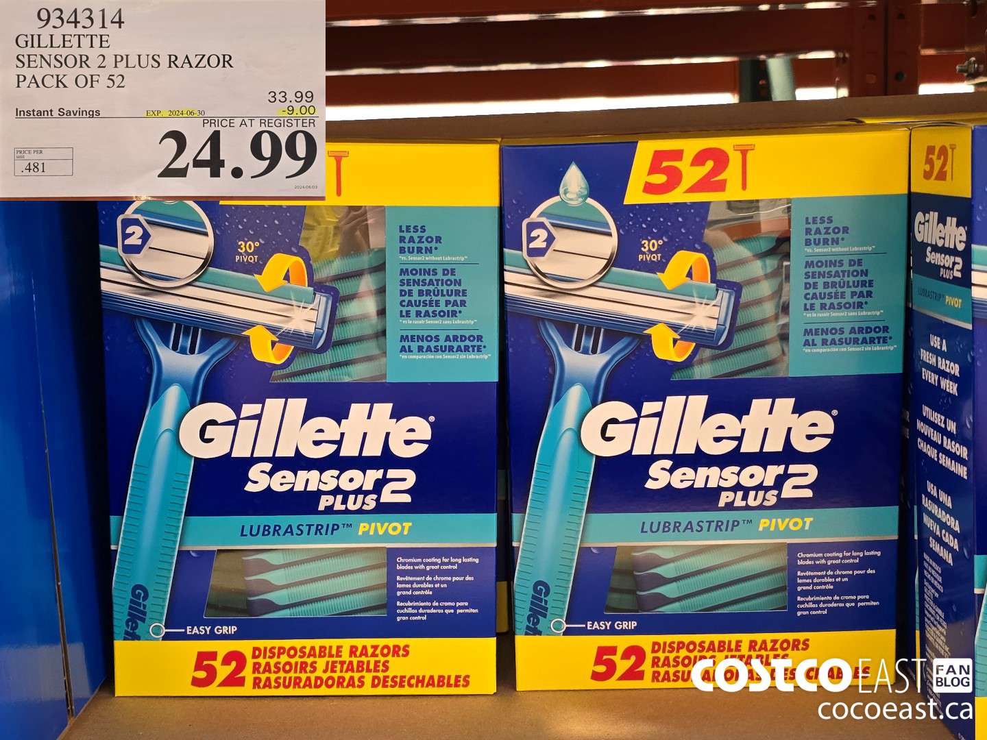 934314 GILLETTE SENSOR 2 PLUS RAZOR PACK OF 52 ($9.00 INSTANT SAVINGS EXPIRES ON 2024-06-30) $24.99