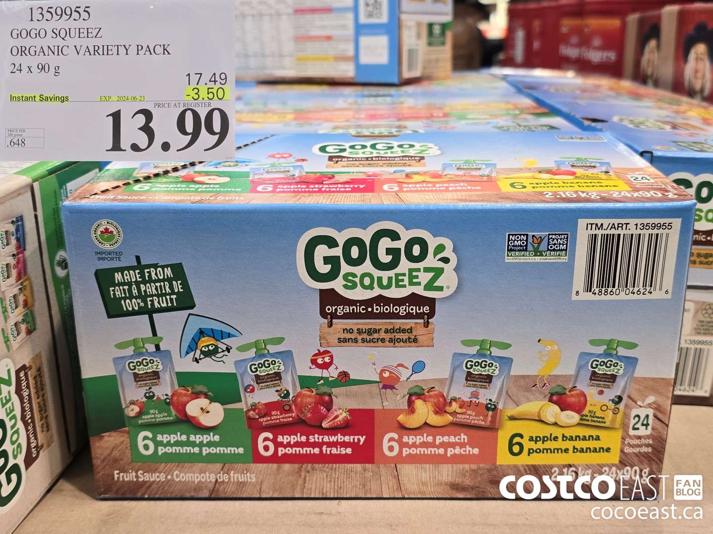 1359955 GOGC SQUEEZ ORGANIC VARIETY PACK 24 x 90 g ($3.50 INSTANT SAVINGS EXPIRES ON 2024-06-23) $13.99