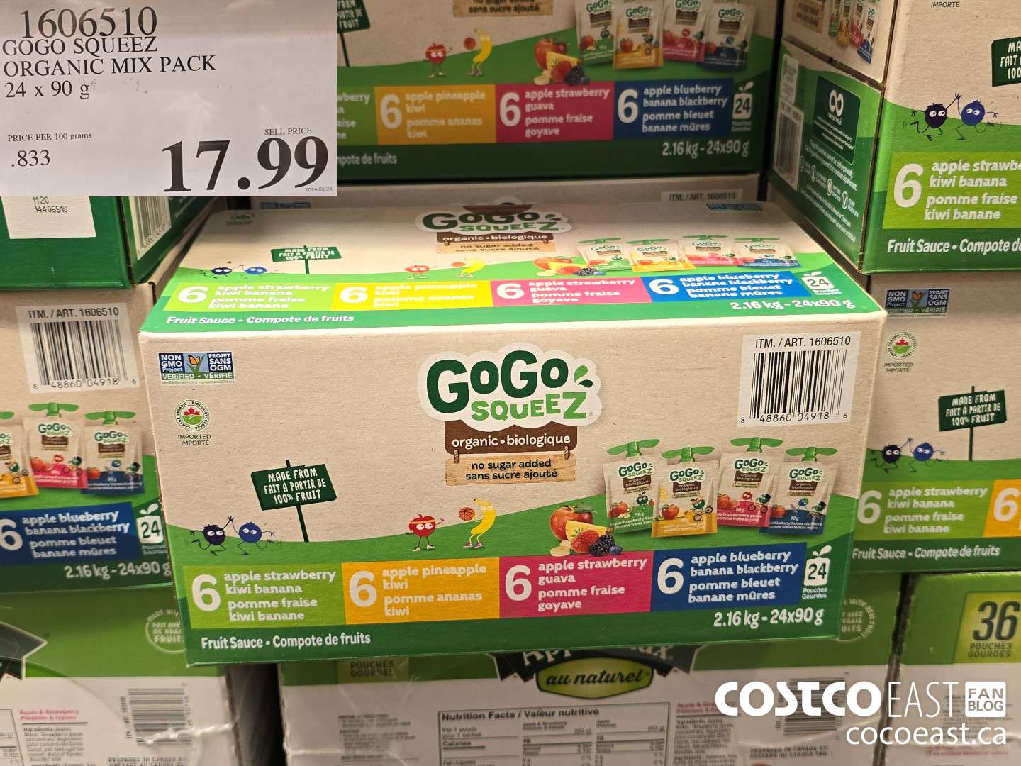 1606510 GOGO SQUEEZ ORGANIC MIX PACK 24 x 90 g $17.99