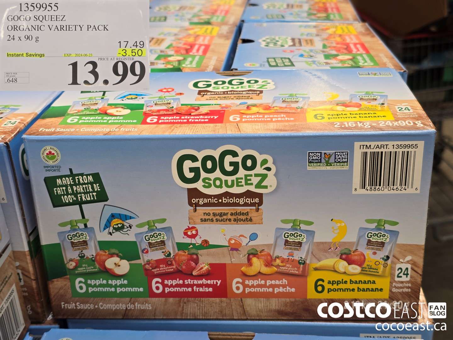 1359955 GOGO SQUEEZ ORGANIC VARIETY PACK 24 x 90 g ($3.50 INSTANT SAVINGS EXPIRES ON 2024-06-23) $13.99