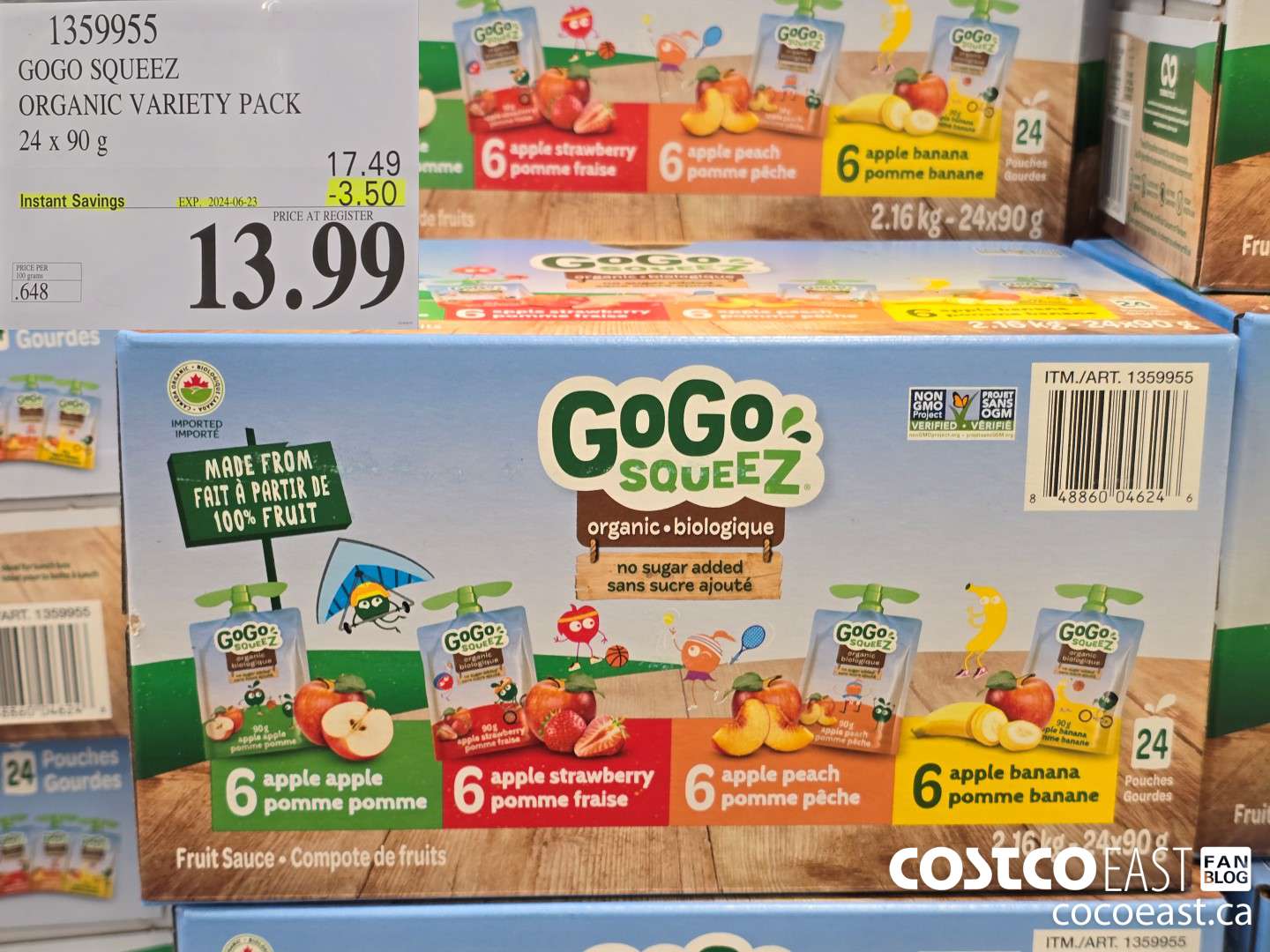 1359955 GOGO SQUEEZ ORGANIC VARIETY PACK 24 x 90 g ($3.50 INSTANT SAVINGS EXPIRES ON 2024-06-23) $13.99