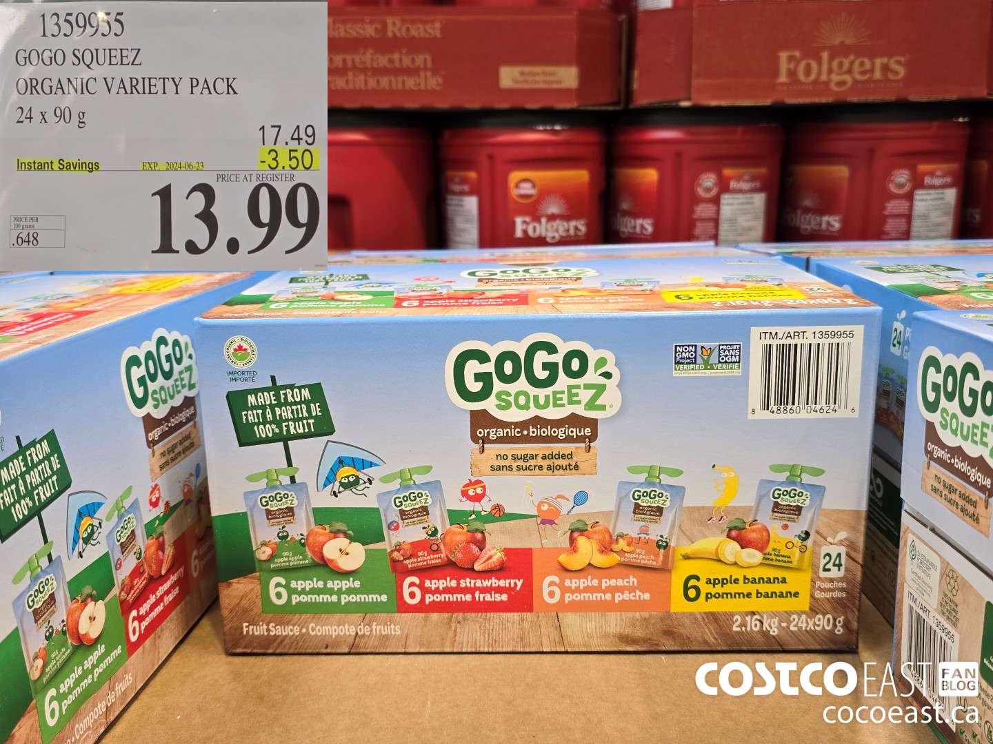 1359955 GOGO SQUEEZ ORGANIC VARIETY PACK 24 x 90 g ($3.50 INSTANT SAVINGS EXPIRES ON 2024-06-23) $13.99