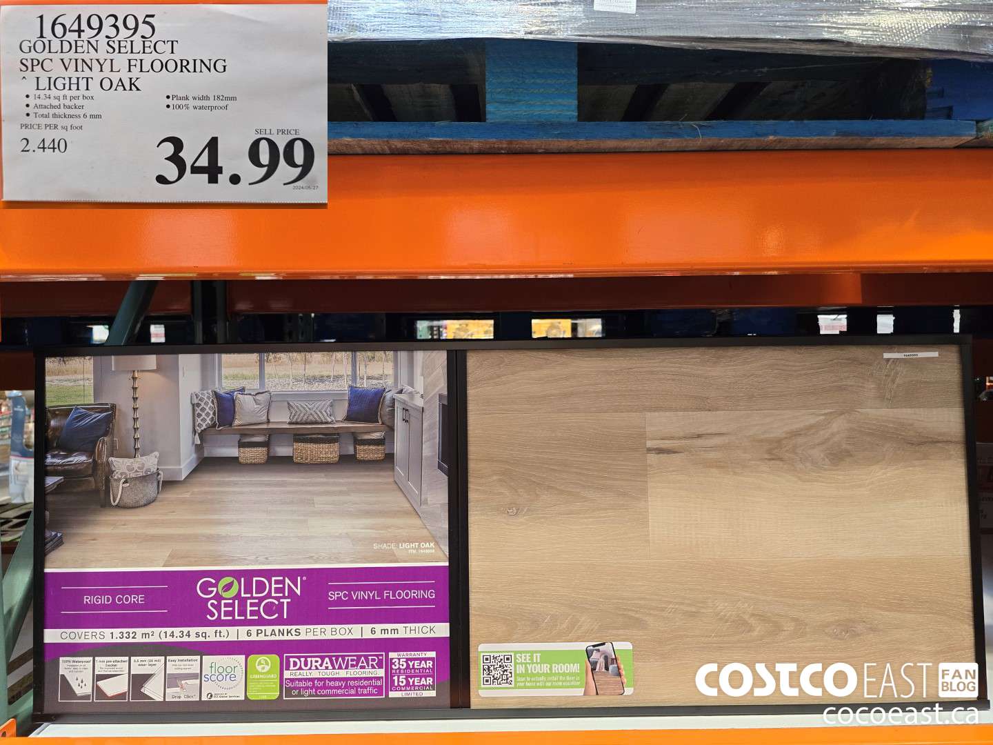 1649395 GOLDEN SELECT SPC VINYL FLOORING LIGHT OAK $34.99