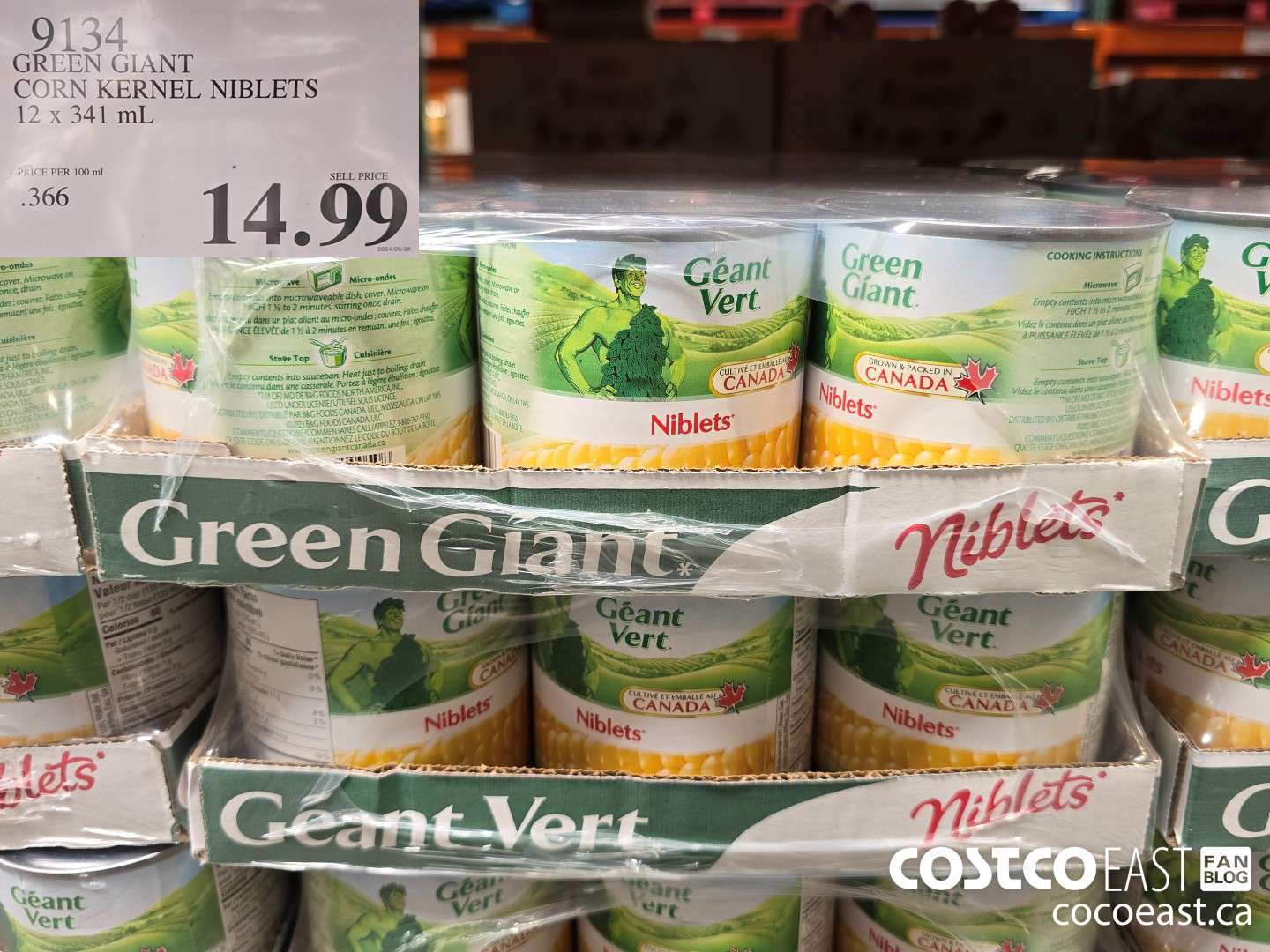 9134 GREEN GIANT CORN KERNEL NIBLETS 12 X 341 ML $14.99