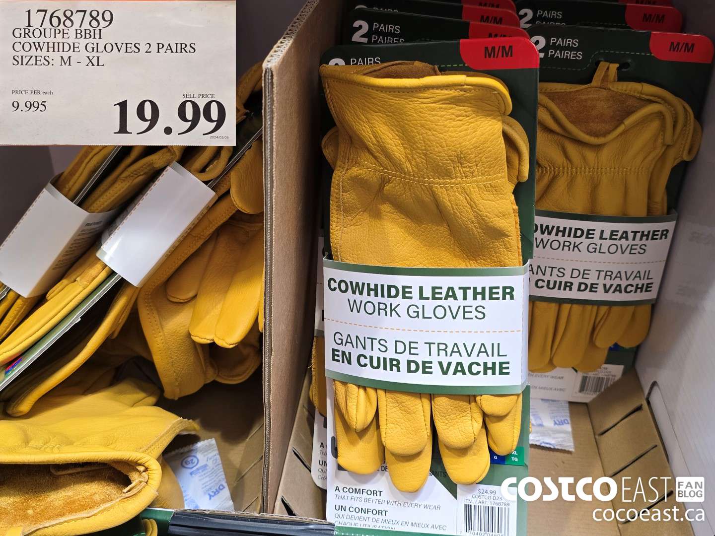 1768789 GROUPE BBH COWHIDE GLOVES 2 PAIRS SIZES: M - XL $19.99