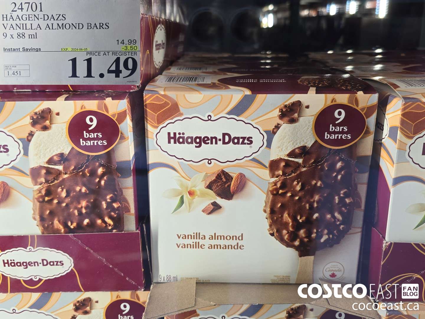24701 HAAGAN-DAZS VANILLA ALMOND BARS 9 X 88 ML ($3.50 INSTANT SAVINGS EXPIRES ON 2024-06-05) $11.49