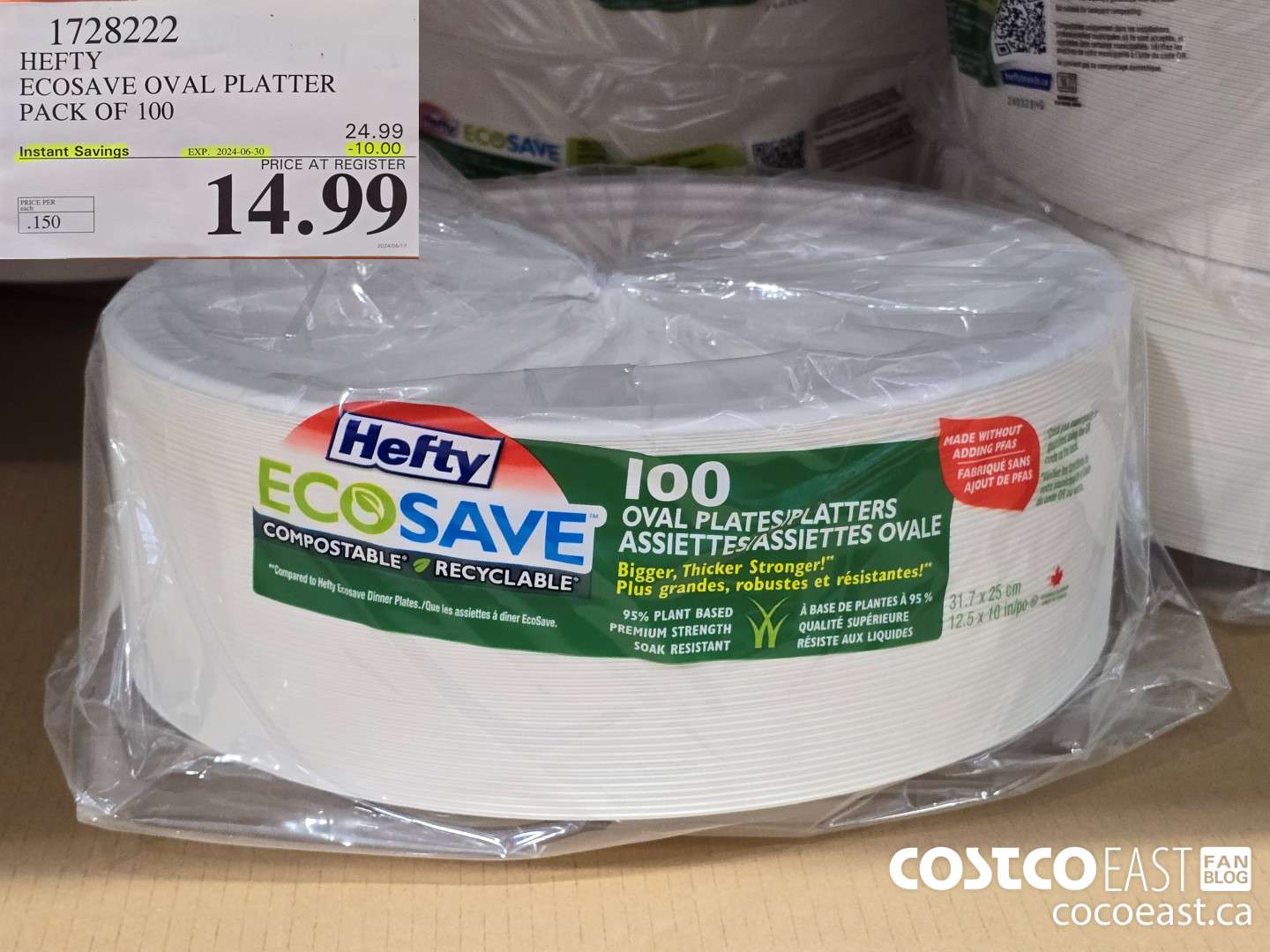 1728222 HEFTY ECOSAVE OVAL PLATTER PACK OF 100 ($10.00 INSTANT SAVINGS EXPIRES ON 2024-06-04) $14.99