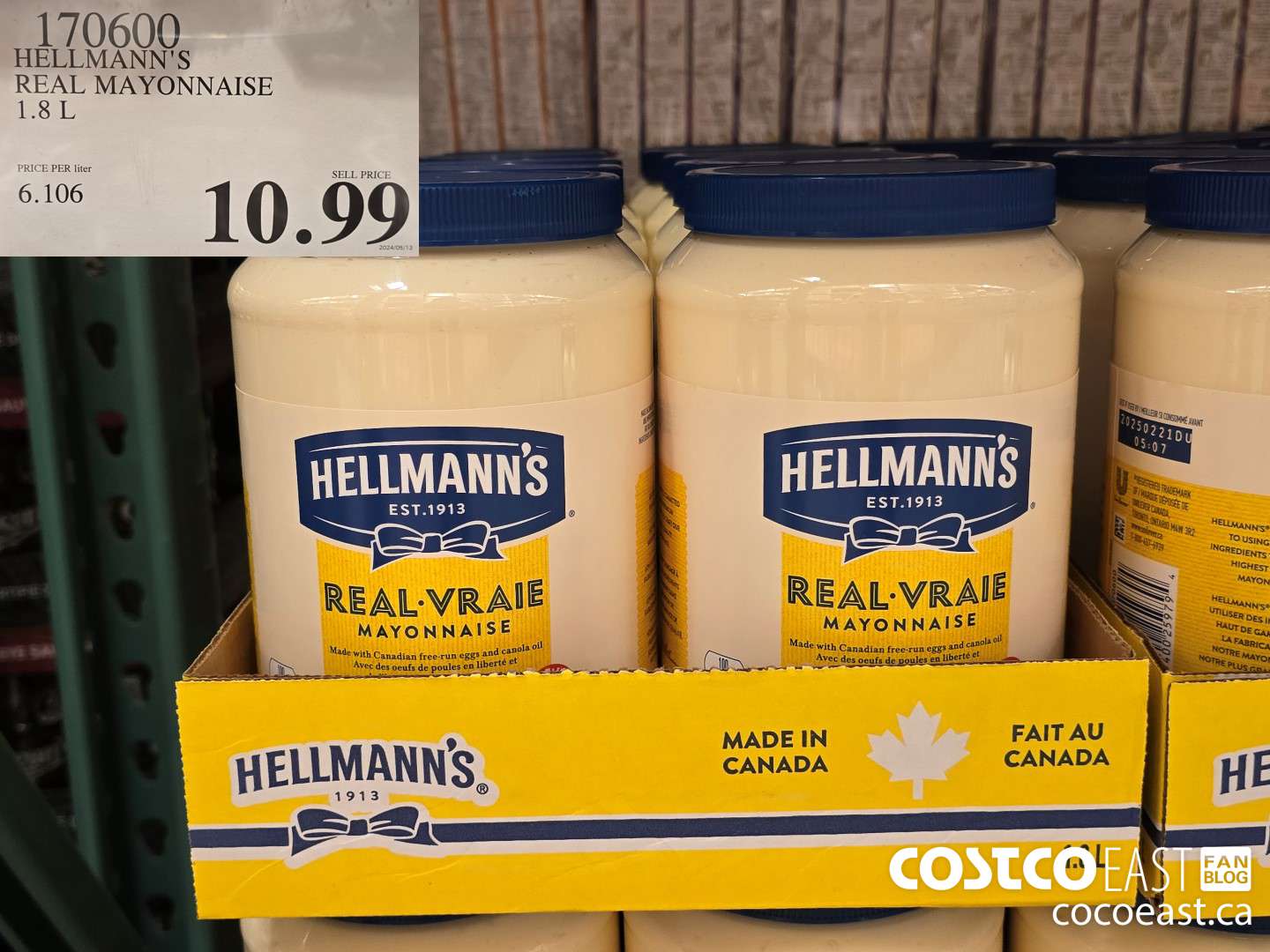 170600 HELLMANN'S REAL MAYONNAISE 1.8 L $10.99