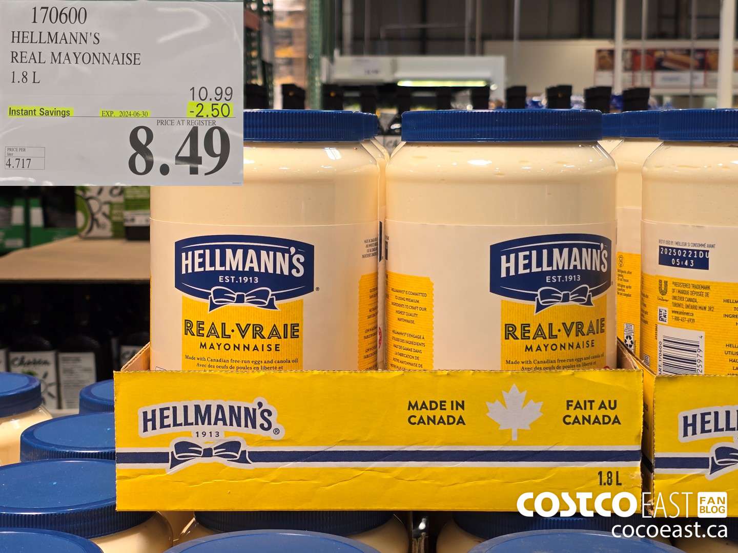 170600 HELLMANN'S REAL MAYONNAISE 1.8 L ($2.50 INSTANT SAVINGS EXPIRES ON 2024-06-30) $8.49