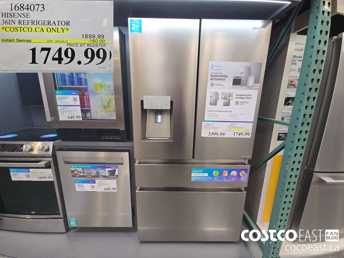 1684073 HISENSE 36IN REFRIGERATOR *COSTCO.CA ONLY* ($150.00 INSTANT SAVINGS EXPIRES ON 2024-06-12) $1749.99