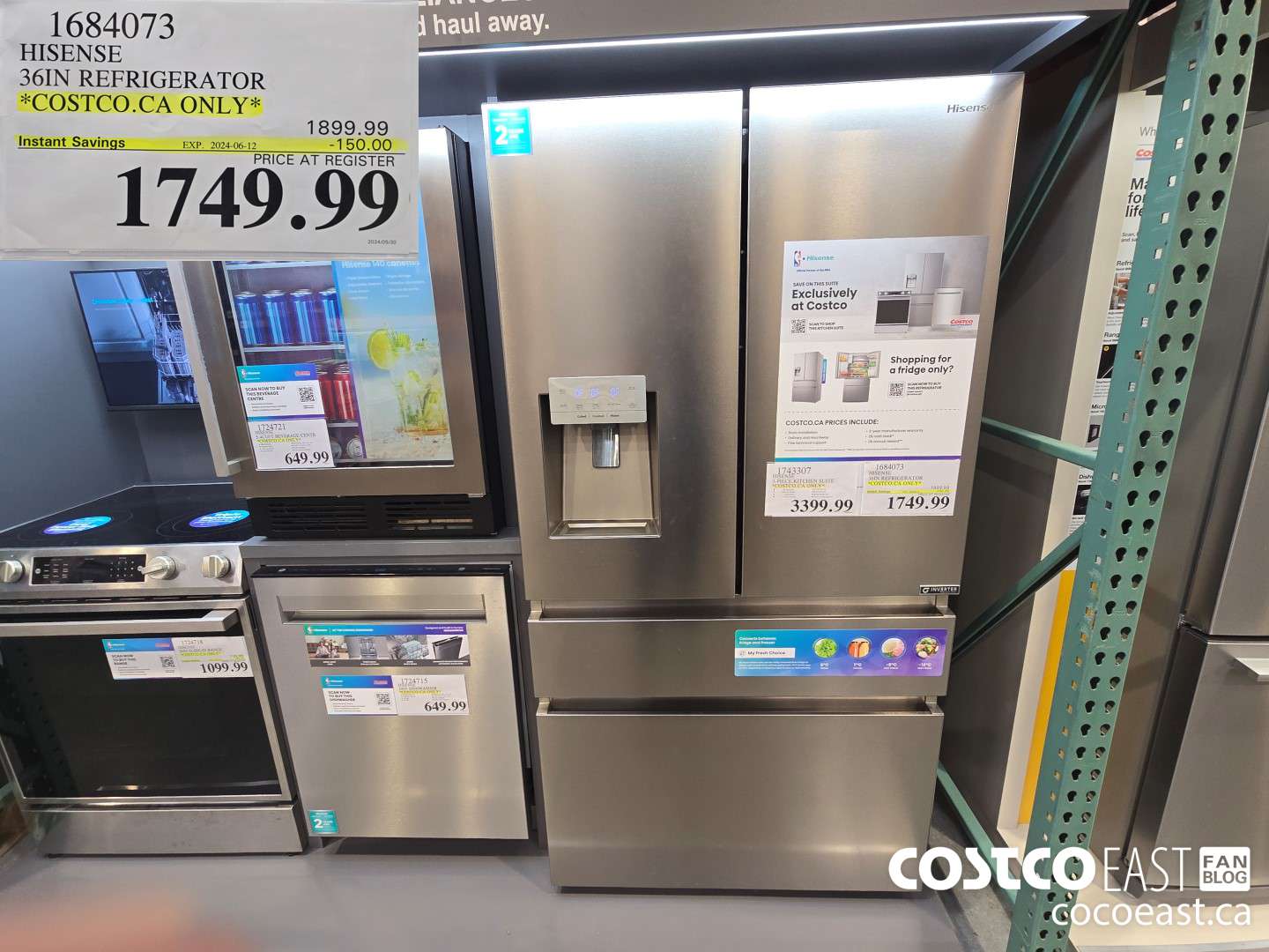1684073 HISENSE 36IN REFRIGERATOR *COSTCO.CA ONLY* ($150.00 INSTANT SAVINGS EXPIRES ON 2024-06-12) $1749.99