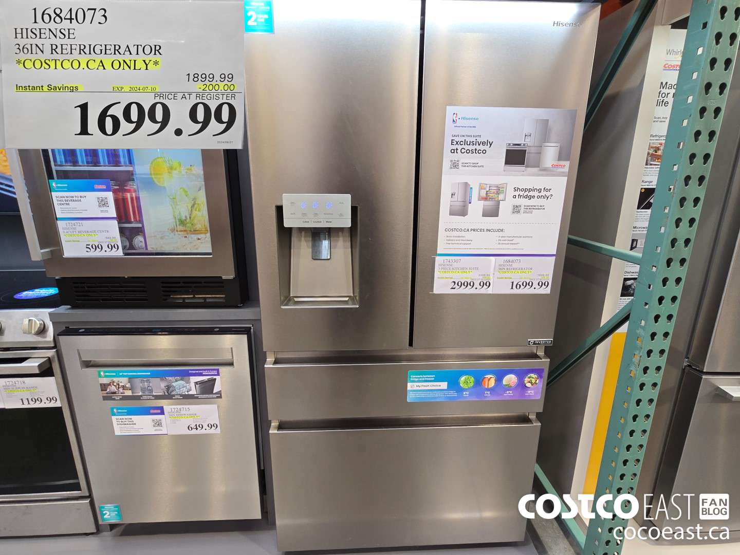 1684073 HISENSE 36IN REFRIGERATOR *COSTCO.CA ONLY* ($200.00 INSTANT SAVINGS EXPIRES ON 2024-07-10) $1699.99