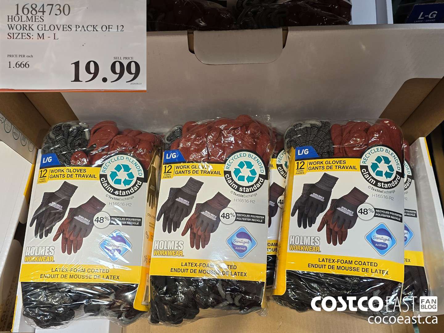 1684730 HOLMES WORK GLOVES PACK OF 12 SIZES: M - L $19.99