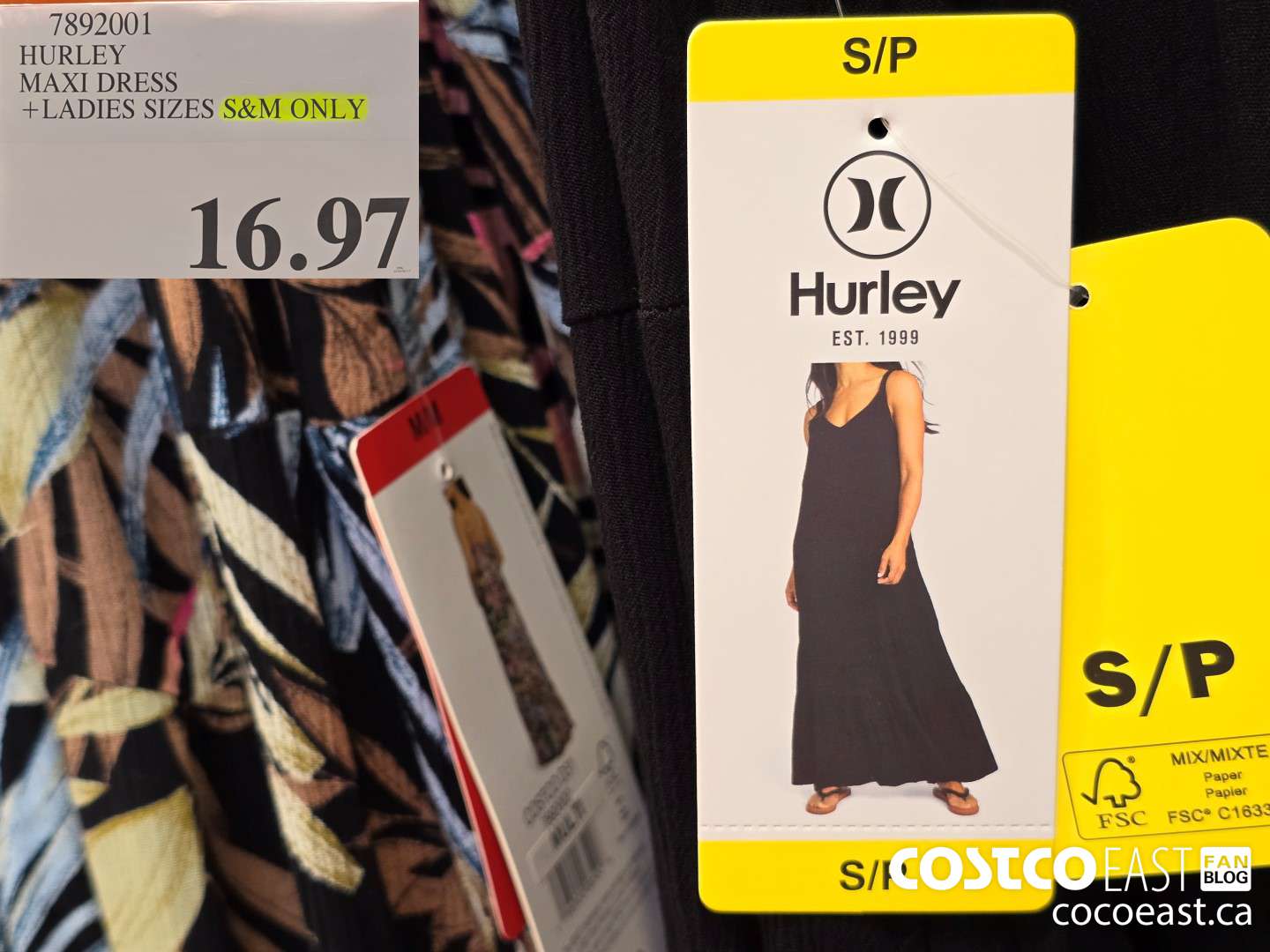 7892001 HURLEY MAXI DRESS + LADIES SIZES S&M ONLY $16.97