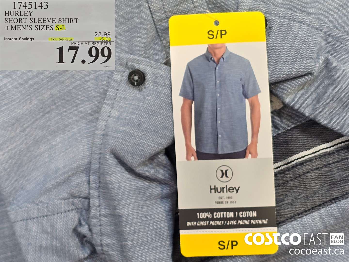 1745143 HURLEY SHORT SLEEVE SHIRT +MEN'S SIZES S-L ($5.00 INSTANT SAVINGS EXPIRES ON 2024-06-23) $17.99