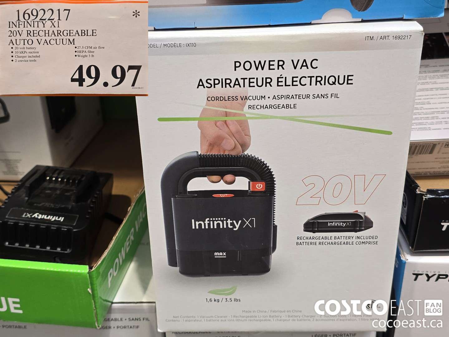 1692217 INFINITY X1 20V RECHARGEABLE AUTO VACUUM $49.97