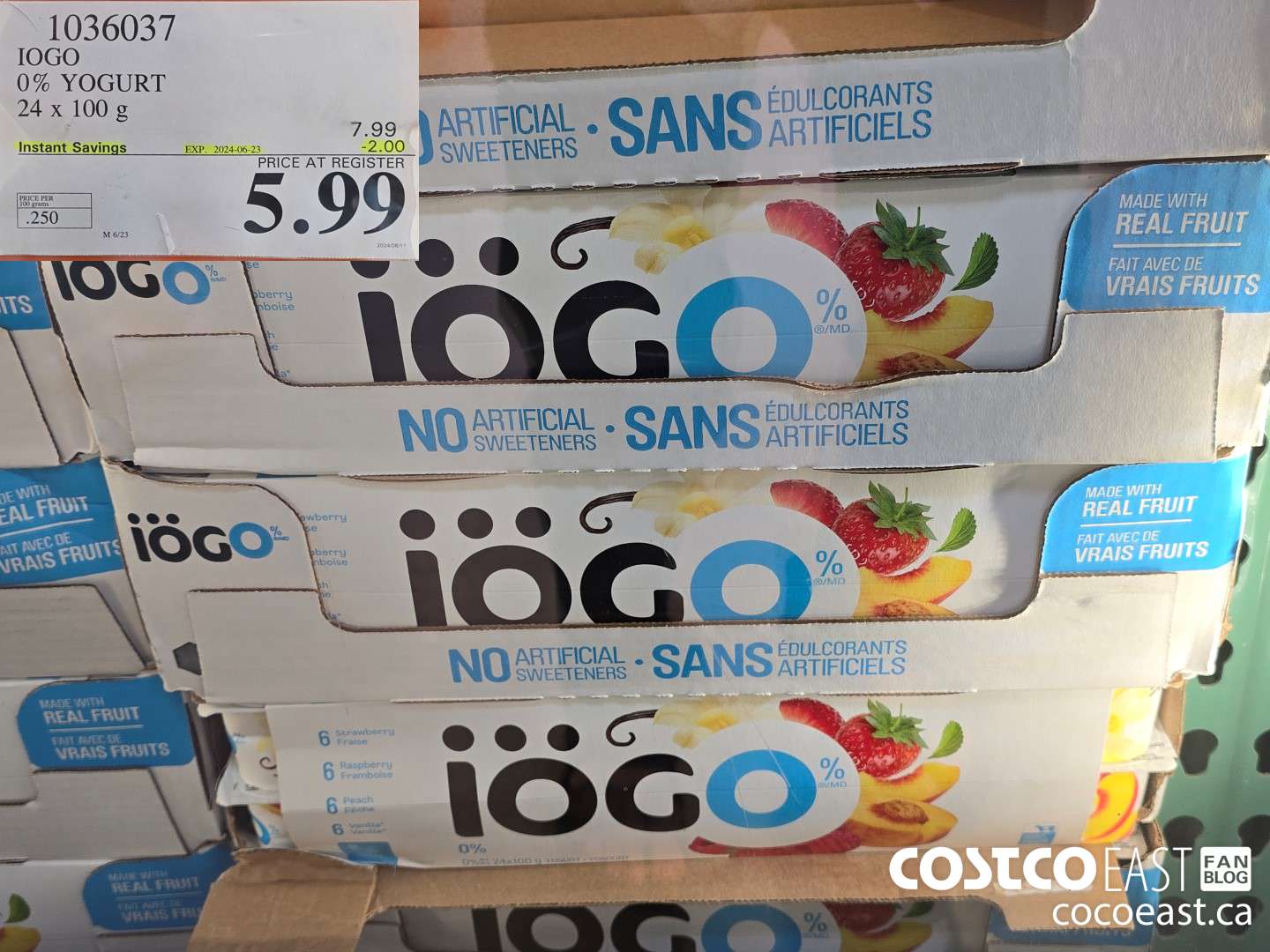 1036037 IOGO 0% YOGURT 24 x 100 g ($2.00 INSTANT SAVINGS EXPIRES ON 2024-06-23) $5.99