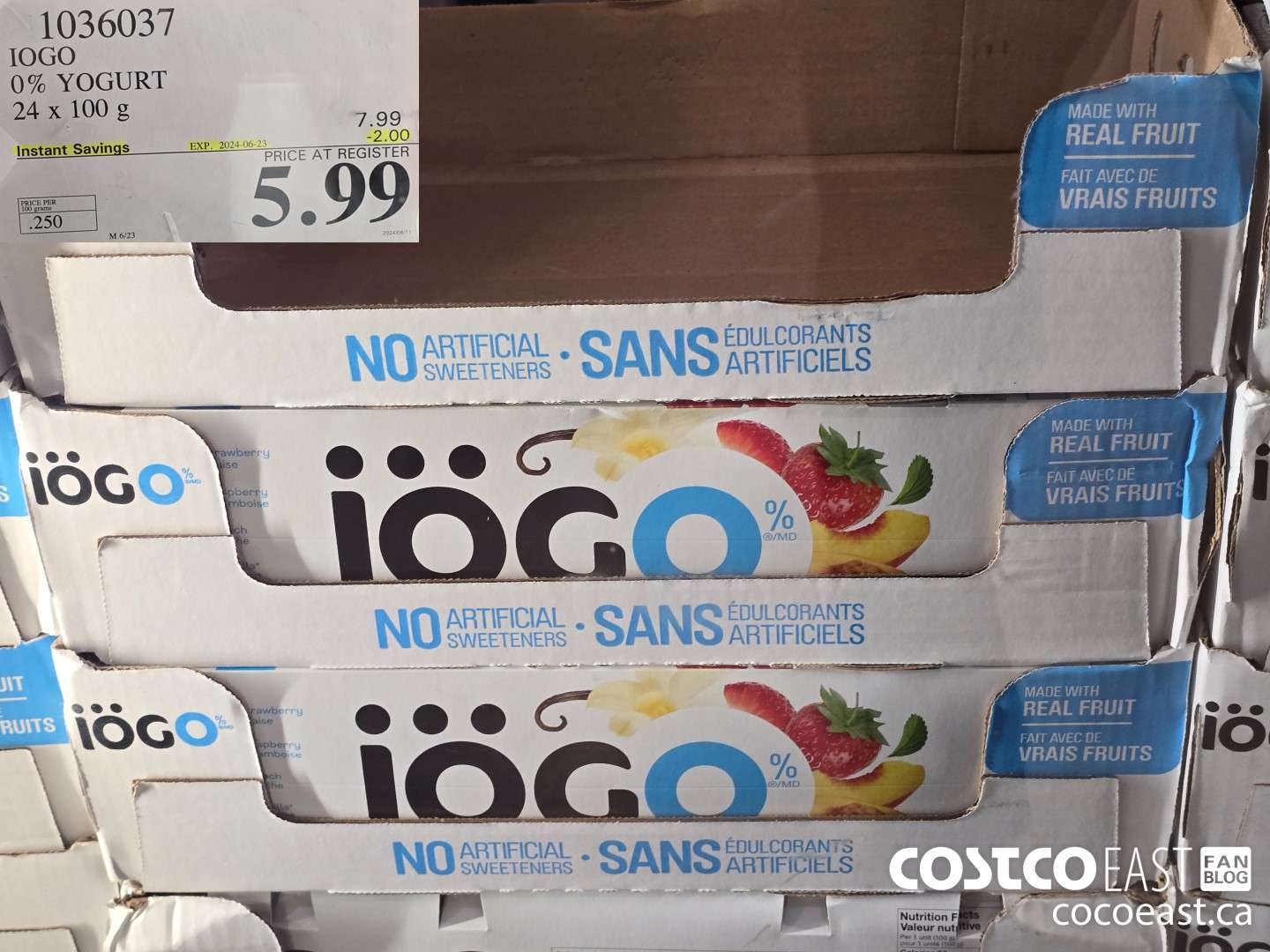 1036037 IOGO 0% YOGURT 24 x 100 g ($2.00 INSTANT SAVINGS EXPIRES ON 2024-06-23) $5.99